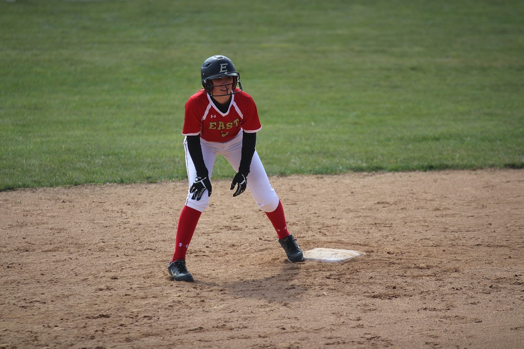 Outfielder Jenna Rueve at second base. 