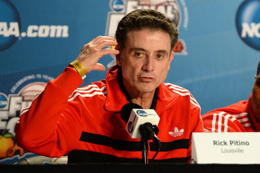 Rick Pitino during a press conference at the 2013 Final Four. (Adam Glanzman CC) 