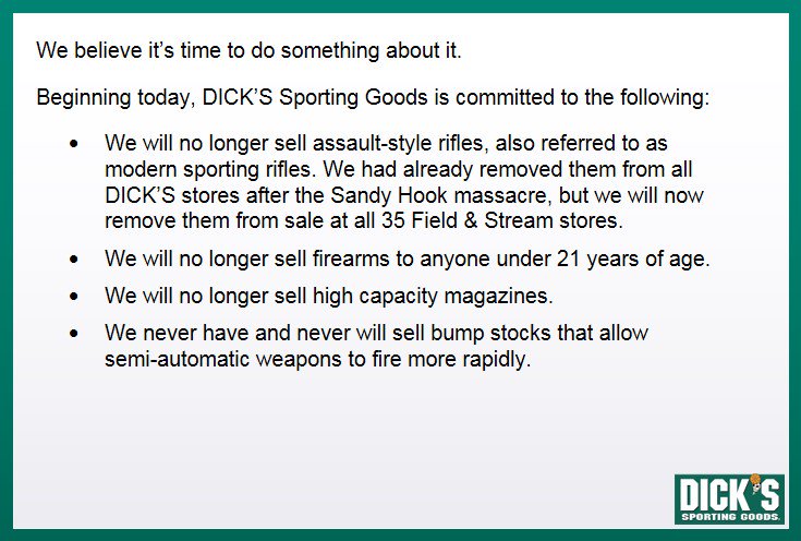 Dicks Sporting Goods posted this statement on Twitter. 