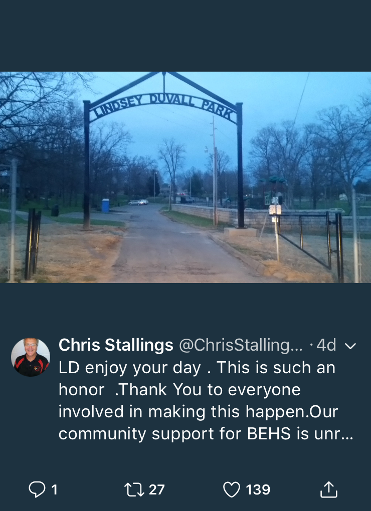 The Mt. Washington City Park has been renamed after Bullitt East alum and current UofL basketball player, Lindsay Duvall.