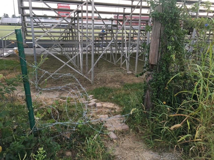Here you can see the cut through and where the barbed wire fence was put in. You can also see where someone has bent it so that it is possible to step over.