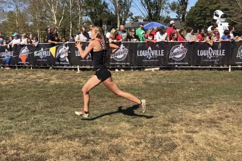 Freshman Raelee Hawkins pushes herself to the limit against competition. She finished 91st in the Greater Louisville Classic Invitational.