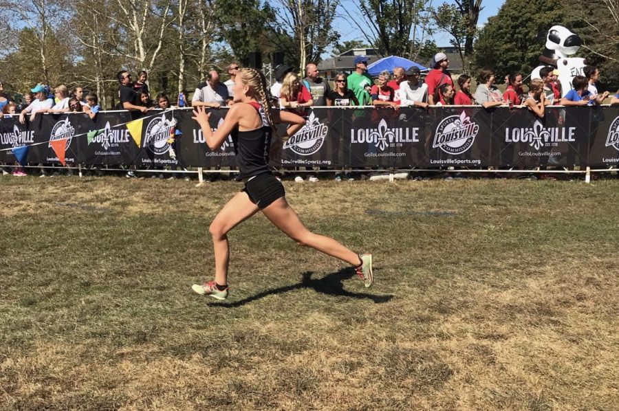 Freshman Raelee Hawkins pushes herself to the limit against competition. She finished 91st in the Greater Louisville Classic Invitational.