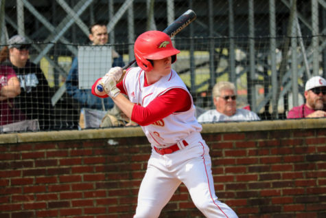 Senior Slade Douthett getting ready to swing. Douthett was one of the main players of the May 8 game, against Bullitt Central, where they won 10-0, Bullitt East. “I think we played very good Saturday, as a team. We knew going into the game, that this would be a must-win game, for us. For the most part, we made all of our plays, and hit the ball well,” Douthett said. 