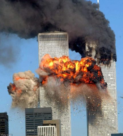 The World Trade Centers after the airplanes flew into them. The first tower was struck between 93 and 99 floor and the second tower was hit 77 and 85. Then I thought about how they were going to be fighting fires and doing rescues for days inside of those towers, Thompson said.