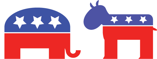 The animals associated with the two most popular political parties in the school. The elephant represents the Republican party, while the donkey represents the Democratic party.