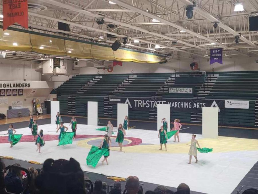 The+winterguard+team+gives+it+their+all+at+their+last+competition.+Their+season+ended+on+March+19.+The+season+didnt+go+how+we+thought+it+would+but+Im+grateful+we+could+have+a+season+at+all%2C+junior+winterguard+member+Skylar+Braden+said.++