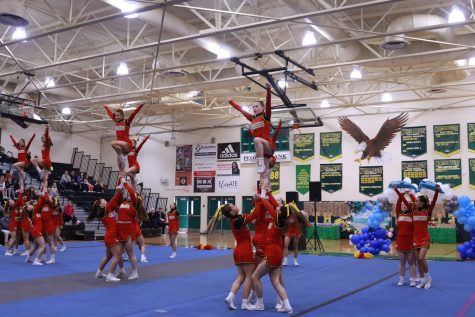 Dec. 10 our cheer team won the State Championship. This makes the 10th consecutive win at the State Championship. “It feels very rewarding to be a part of the team to win 10 times consecutively,” junior Jordyn Hawkins said. Photo Credit: Natalie McGarry