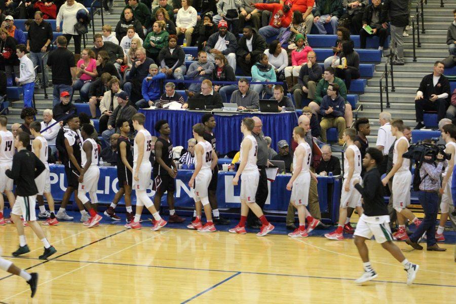 Teams line up at the end of the game. Ballard wins and moved on in the LIT to play Fern Creek.