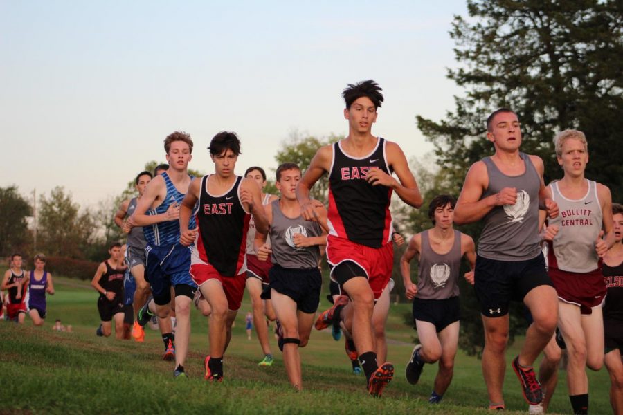 Wetzel and his teammates begin running in a race. 