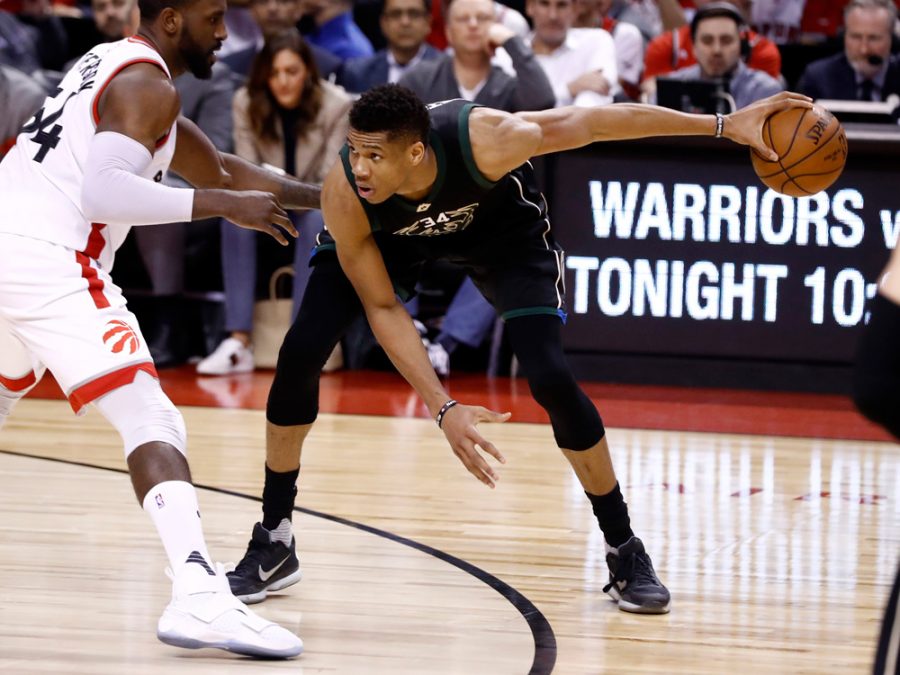 Giannis stares down the opponent during a game last season