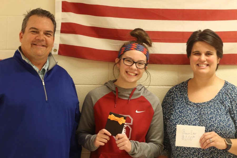 Junior Charisma Cornell, SLAM teacher Amanda Bohnert, and Insurance agent Zeinheld