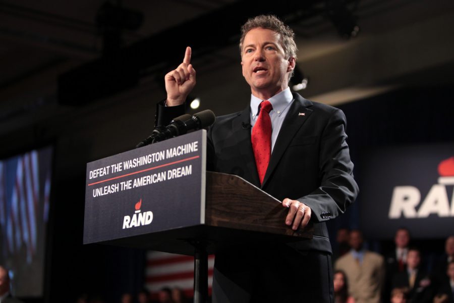 Senator Rand Paul speaking at the launch of his Presidential campaign at the Galt house in Louisville, KY. 