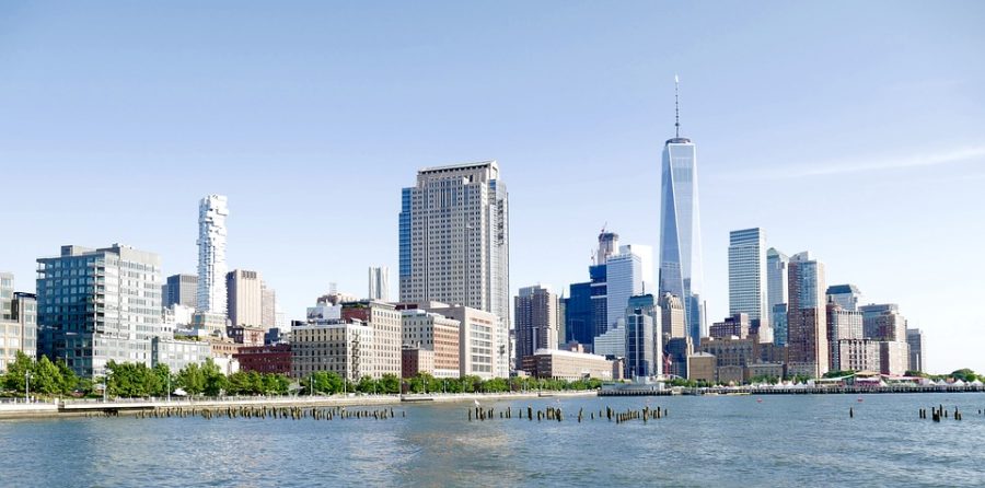 The city view of lower Manhattan on a sunny day. 