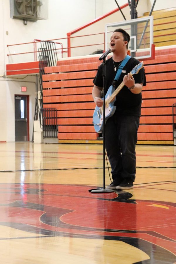 Junior Brendan Dugas performs "The Kill" by 30 Seconds to Mars.