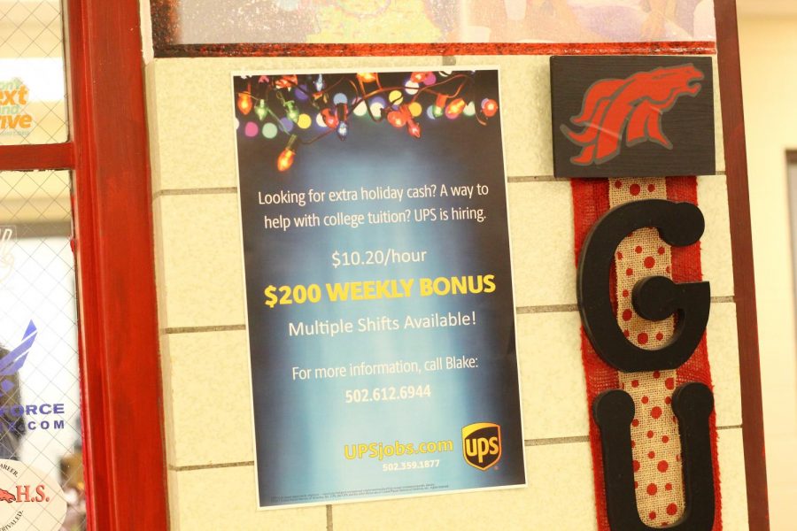 Information regarding working for UPS over the break is posted outside the guidance offices.