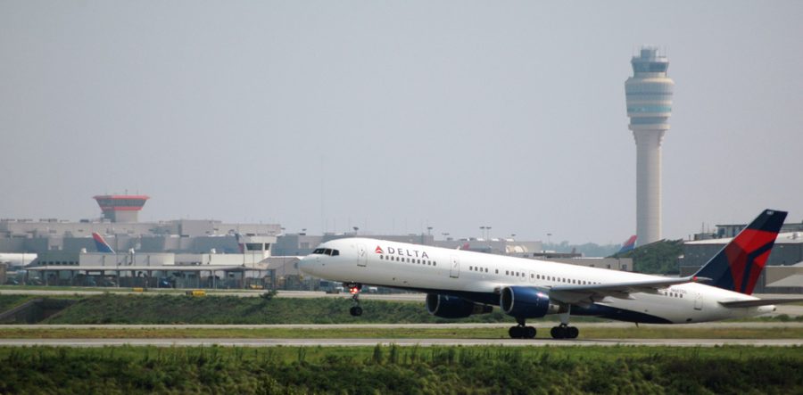 Delta flight taking off from Atlanta airport. 