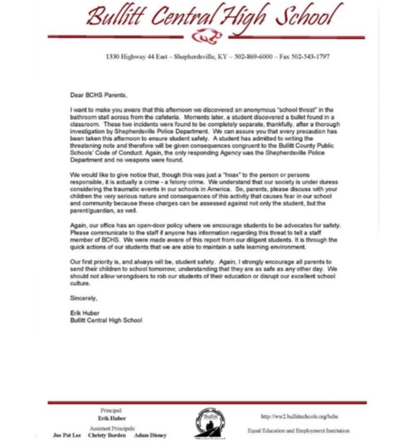 Principal+Eric+Huber+of+Bullitt+Central+wrote+this+letter+to+parents+about+the+concerning+events.+