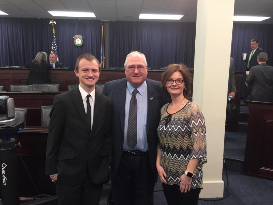 Senior Zach Combest, State Rep. Tipton and financial literacy teacher Amanda Comstock at the Capital. 