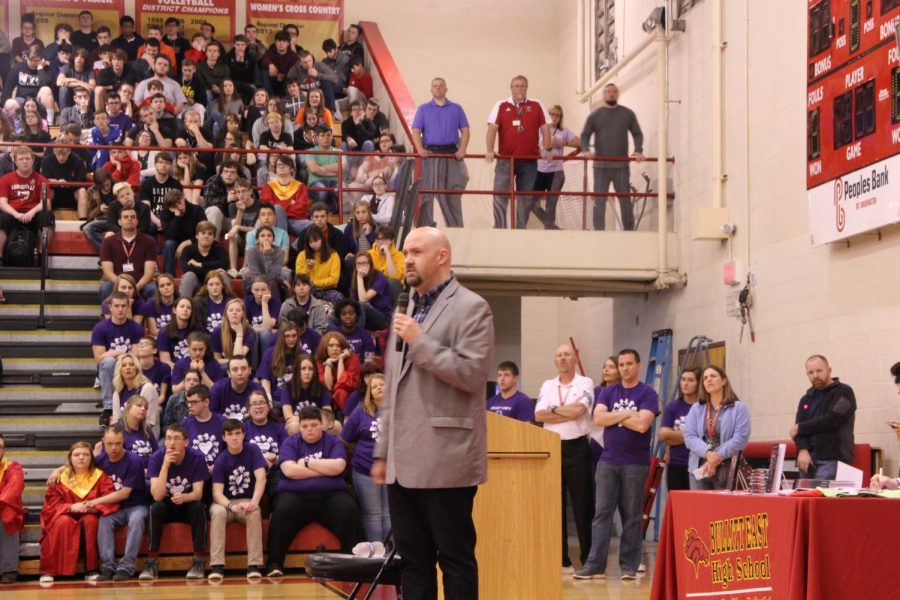 Students gathered in the gym on Friday for an amazing opportunity to hear a speech from a blind person. The speech was full of stories and inspiring comments from college professor Travis Freeman.
