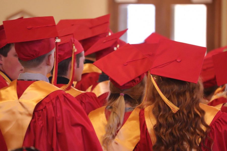 Seniors during the Baccalaureate Ceremony. This was an optional event for all seniors.  "I know baccalaureate was more community and faith based and I wanted to be brought closer to my classmates," said senior Courtney Barnes. 