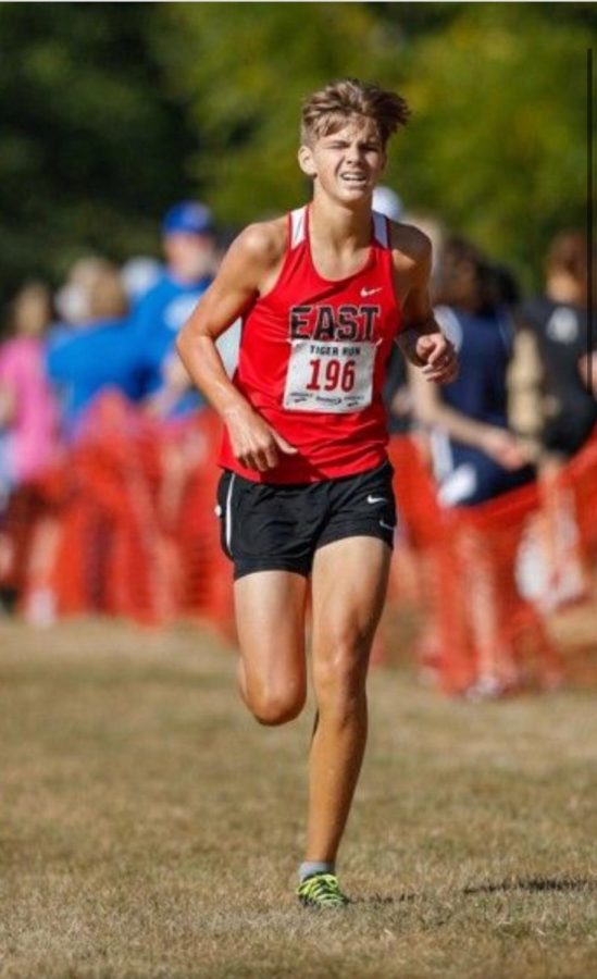 Sophomore Tyler Bass has his eyes set on the finish line. He finished 46th in the Swags Relay. 