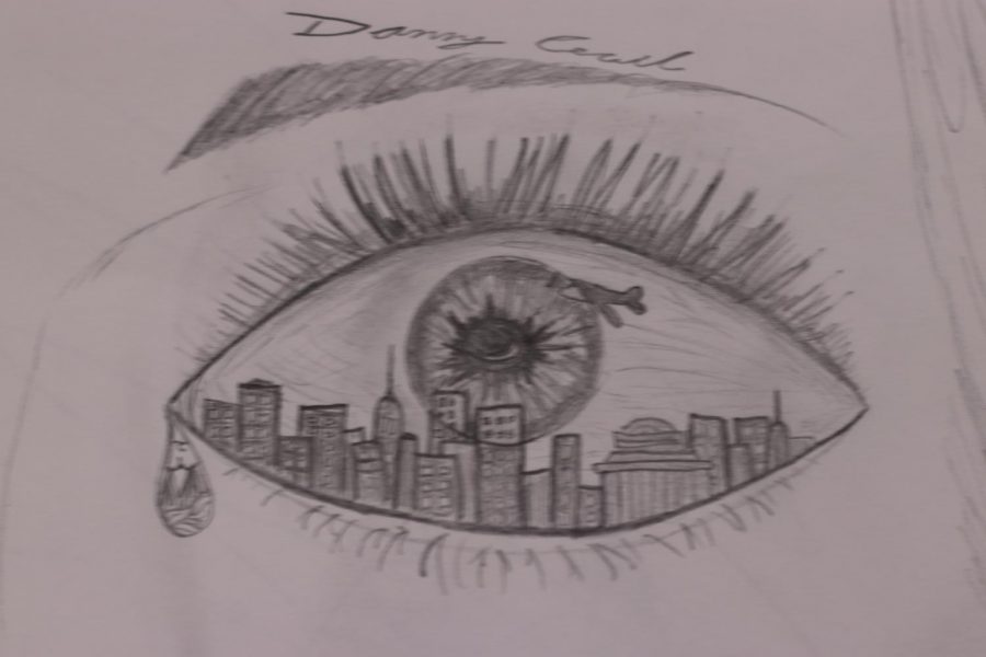 Through the Eyes of the Artist, drawn by senior Danny Cecil.
