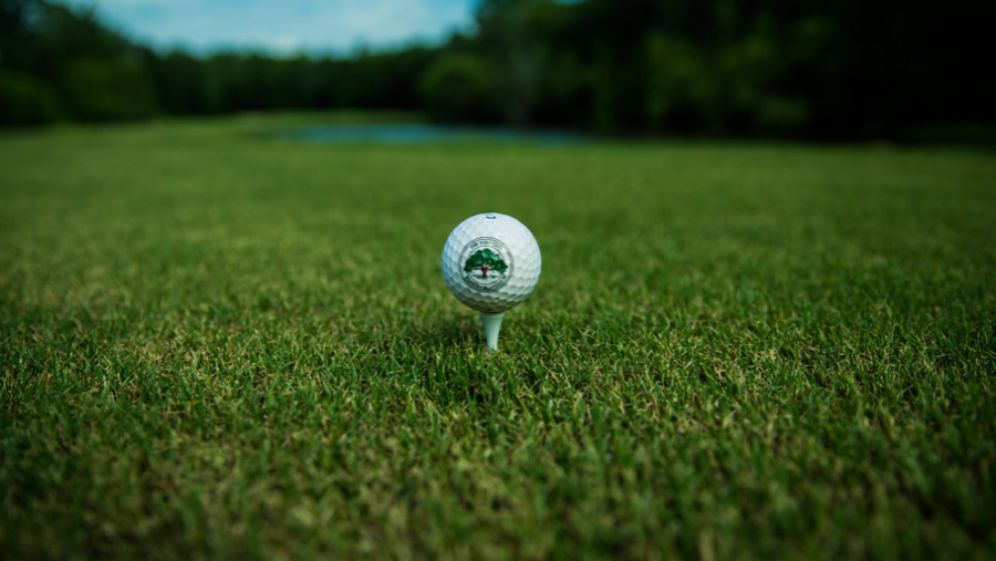 A golf ball sitting on a tee.