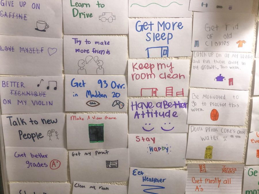 English teacher Leslie Lloyd had her students write down their resolutions for the new year. She encourages her students to make smaller goals and then work up to their overall goal to help them achieve their resolution. If you want something, it is great if you hope for it, but you have to work for it. If you don’t constantly remind yourself then it is not actually going to change, said Lloyd.