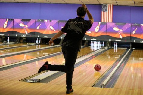 Senior Adam Young bowling, to pick up the spare. Young had to step into the big shoes today, to fill the shoes of the two seniors, from last year. ““I mean, it might be better. A lot of people expect me to do better, because we lost seniors last year; the two best players, last year. They expect me to step it up, and try to get it done, and that is what I’m going to try to do,” Young said.