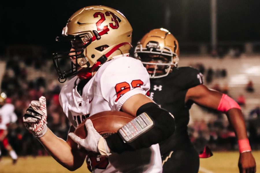 Junior Mason Gauthier running the ball down the field against Male from the Oct. 22 game. The East versus Male game was one of the most anticipated games of the season when Bullitt East was placed tenth and Male was placed first. “I think the highlights of the season are, of course, beating North Bullitt and Bullitt Central felt great. Being able to actually show we can compete in 6A now, when we havent really shown that, and just being able to have a winning season,” Gauthier said, “I feel like theres spots where we didnt play as well as we should have, but overall, I think we improved a lot from last year.”