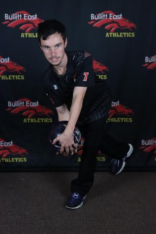 Senior Austin Hale acting like he is bowling at winter media day. Hale will be one of the main players this year, after being on the team since freshman year, and having a high average of pins. “The most difficult part about this sport is definitely consistency. In order to be perfect in this, you have to be perfect, like throwing the same line, same ball, every time. Twelve times in a row. Perfect game. Consistency is definitely probably the hardest part,” Hale said, “This year, I am looking forward to going to region again. Who wouldn’t want to do that for four years, and show everybody that Bullitt East is someone to look for?”