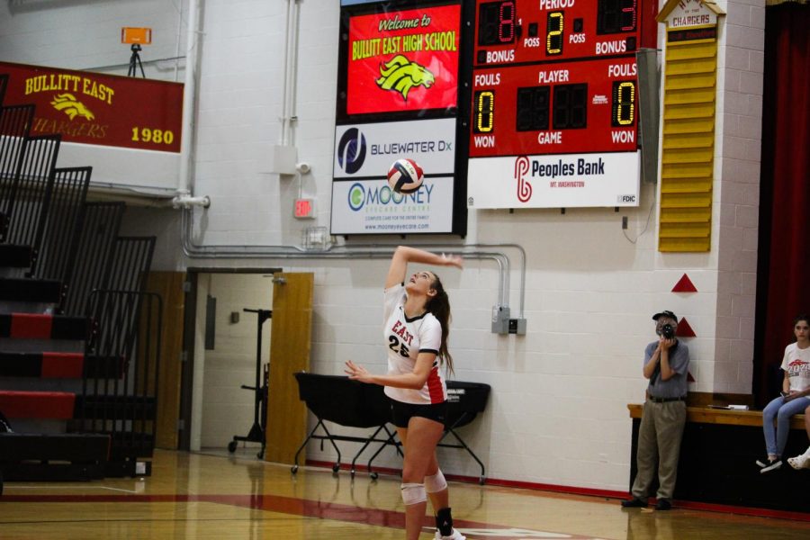 Junior Emma Brogan serves in the game against Bullitt Central.