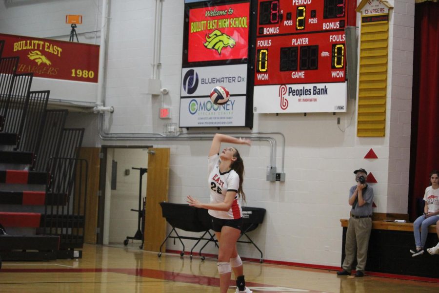 Junior Emma Brogan serves in the game against Bullitt Central.