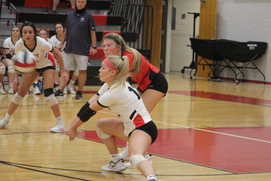 Senior Morgan Butler, reaches out to save the ball before it hits the ground. The girls played Bullitt Central at home Sept. 30 and won 4-1. After the game against North it definitely set the tone for the rest of the week and coming out on top of our county,  Butler said. 