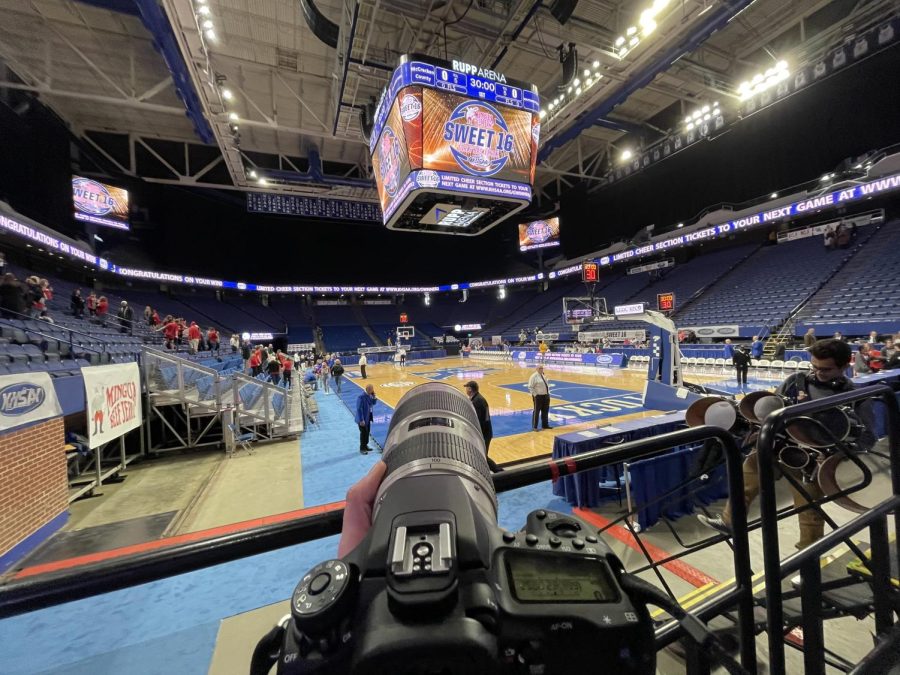 Photographer Emma Whitehouse capturing all she can of the game. Even though Whitehouse had a photography past, this was the only corner she was allowed to shoot the game in. "I felt very disrespected the entire time I was there," Brandon Mudd said.  