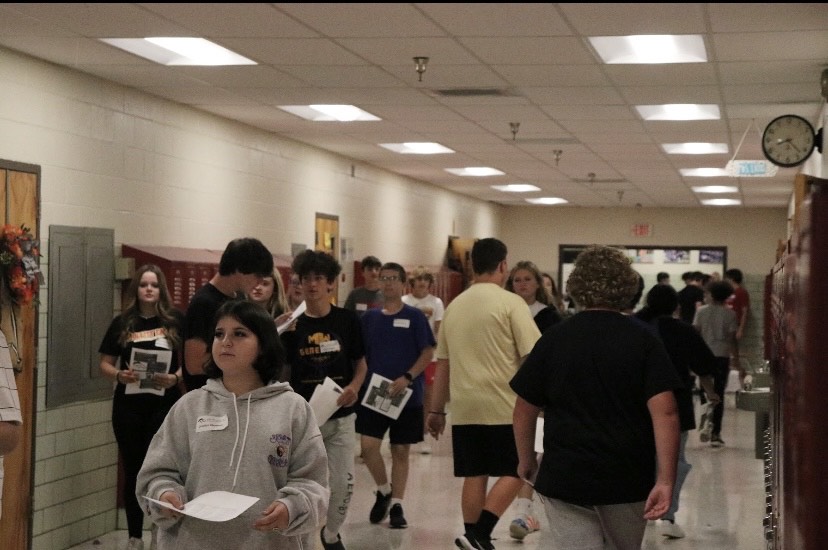 The latest freshman class walks through the halls of their new school. Freshman orientation happened on August 2. “I think I can accomplish new things and meet new people, so I think I can get pretty far,” freshman Kayliana Fahey said. Photo credits: Milana Ilickovic