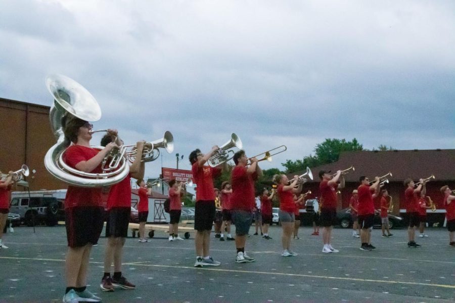 The Marching Band season is beginning. The rain and bad weather did not stop the team from practicing all they could. Its a lot of time, its a lot of time and effort, Drum Major Brendan Zygmunt said. Photo credit: Trenton Bibee
