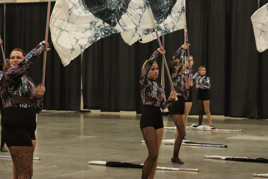The band practices before they go to compete. The band performed at Lucas Oil Stadium Oct. 21. It was just a really fun experience, senior color guard Alyssa Hayes said. Photo Credit: Brandon Mudd