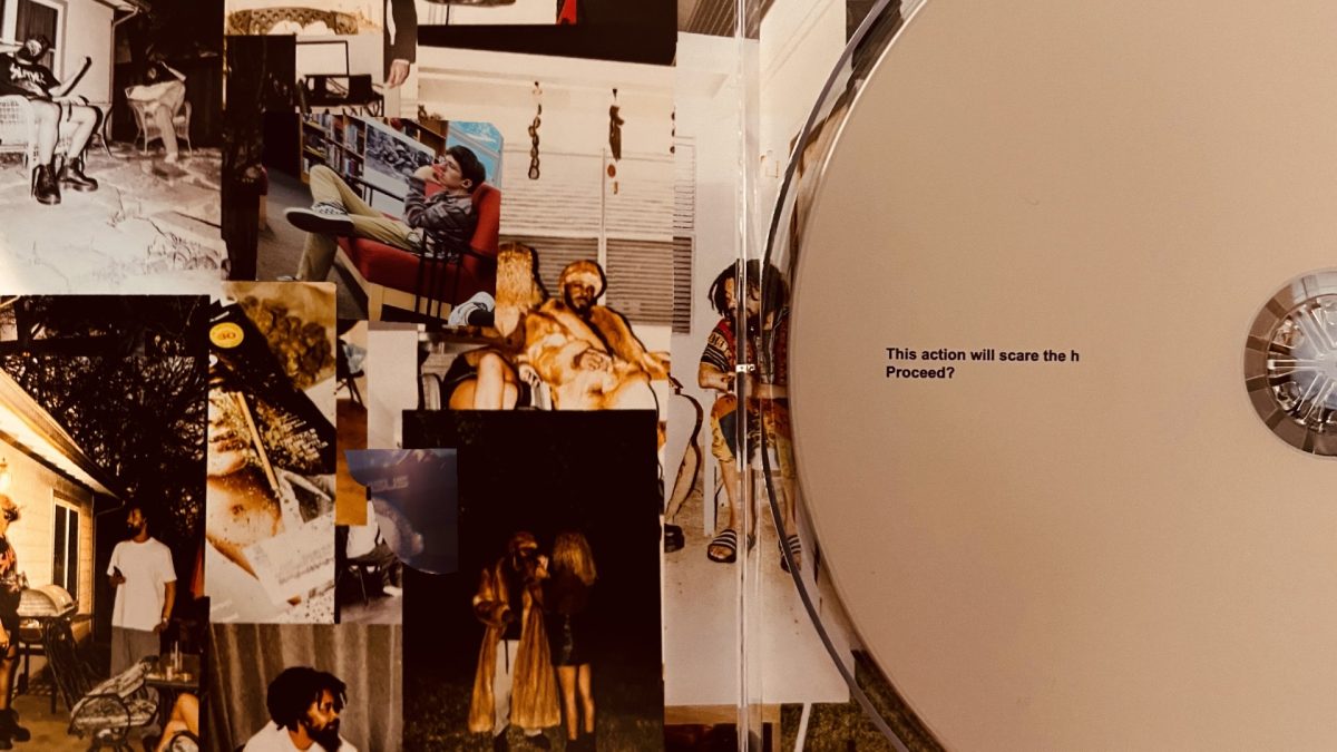 The inside of the "SCARING THE H***" CD cover, filled with many behind the scenes photos.