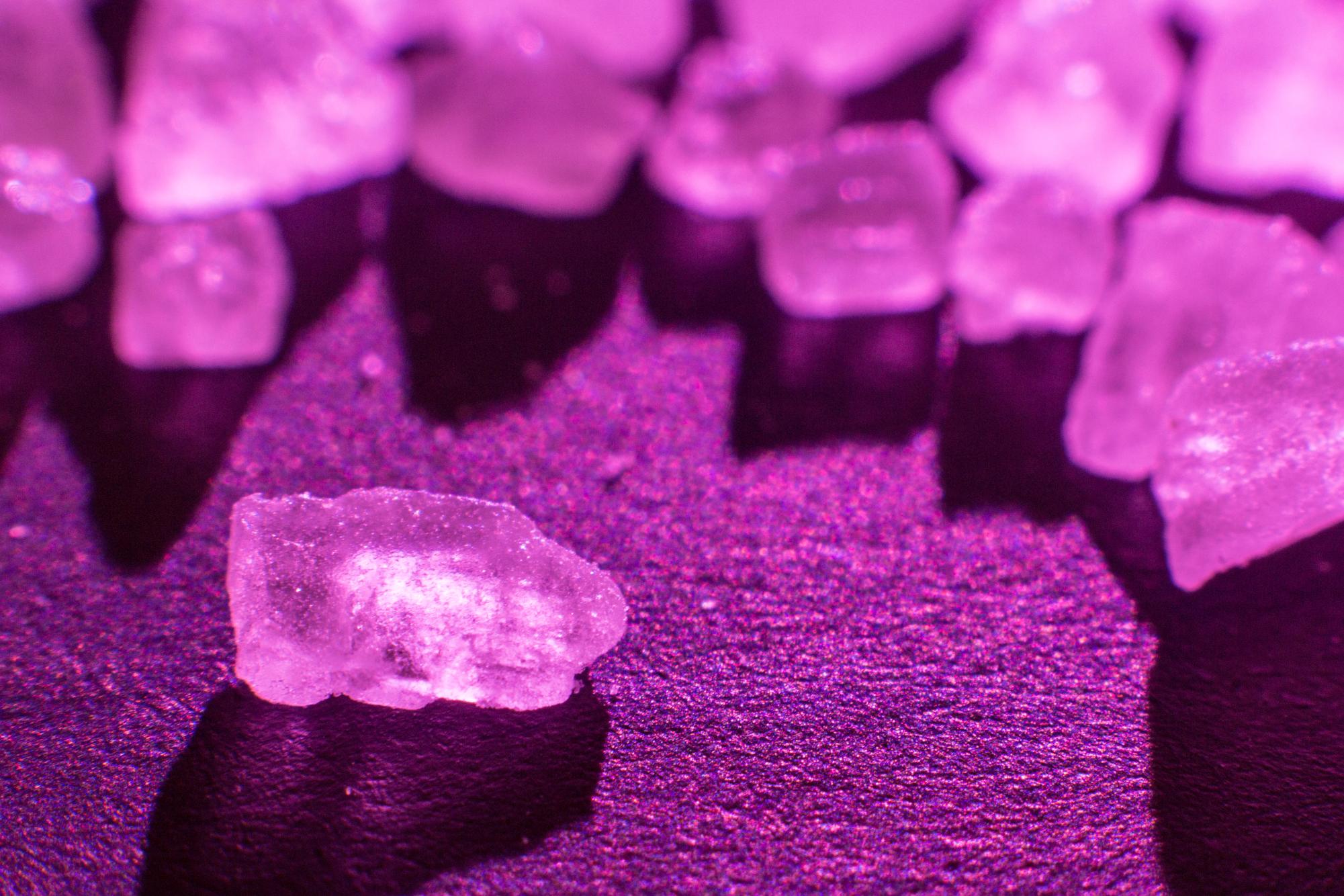 An iPhone camera and some purple sharpie came together to make sea salt crystals glow.  
Photo via Tim Sackton from Wikimedia. 